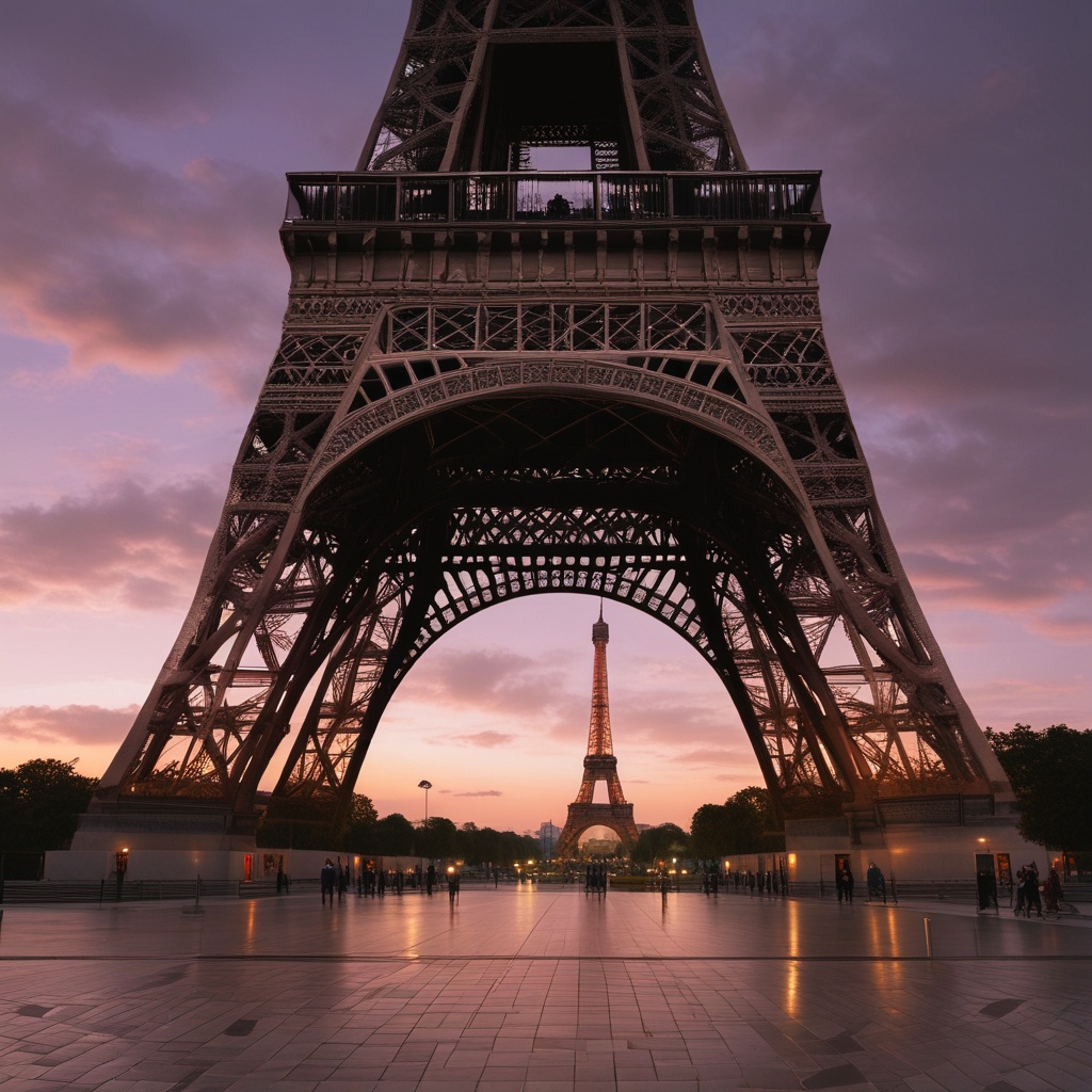 The historical Eiffel Tower at dusk
